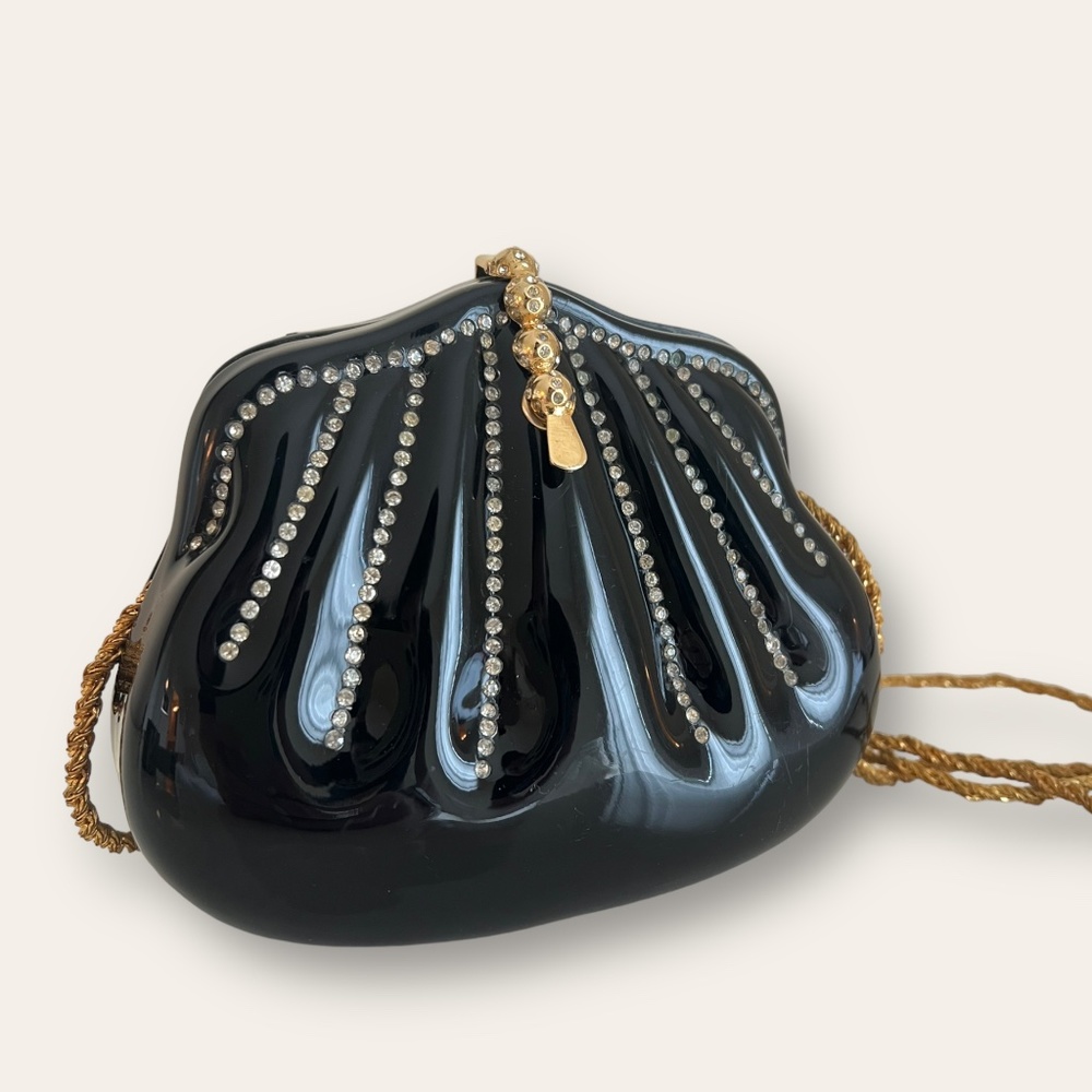 Black Plastic Molded Evening Bag With Rhinestones